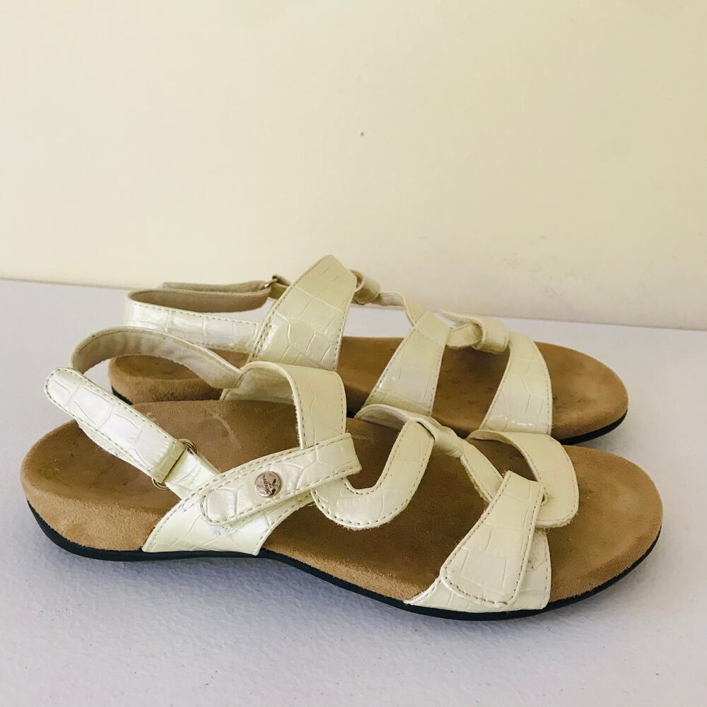 Vionic Women's Paros Comfort Flat Back Strap Sandals Cream Crocodile Size 7 - Picture 3 of 9